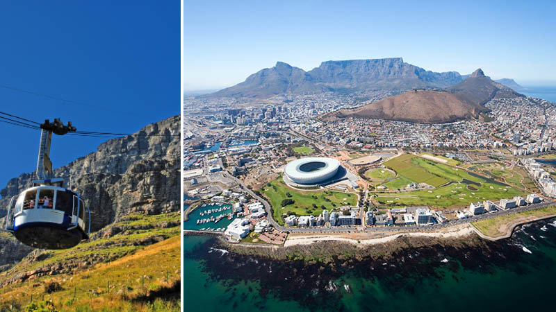 Cable mountain och kabelbana med utsikt över havet i Sydafrika.